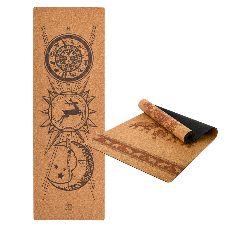Cork Yoga Mat with Natural Rubber Base, printed cork top