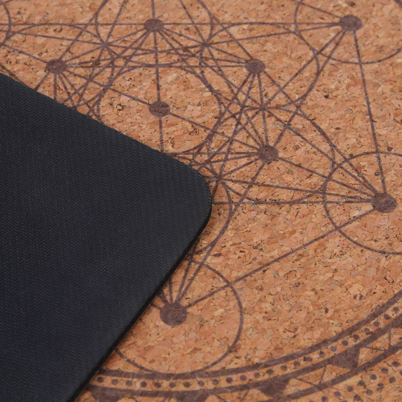 Cork Yoga Mat cork surface and rubber base close-up