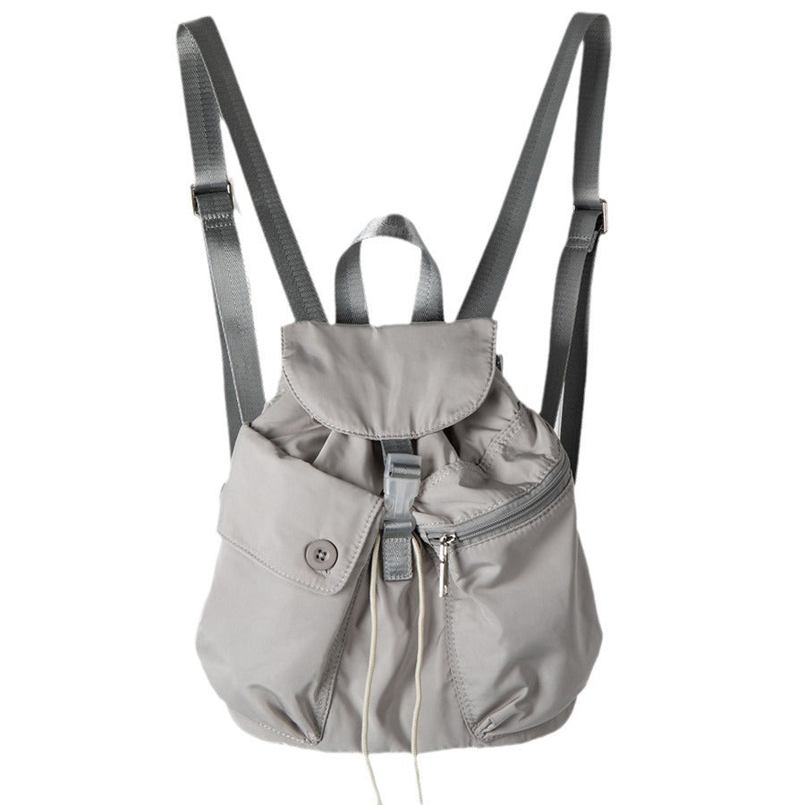 Nylon Drawstring Mini Backpack in gray with adjustable straps