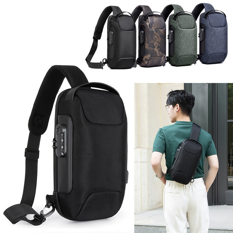 Combination Lock Sling Bag in four finishes, worn across the back