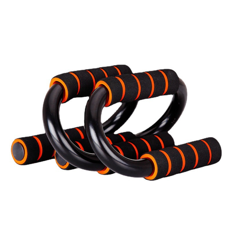 S-Shaped Steel Push-Up Bars in black with orange-striped grips