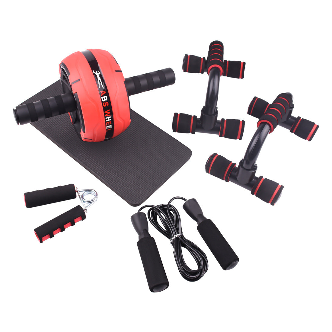 Ab Wheel Kit with Knee Mat in red, 6-piece kit