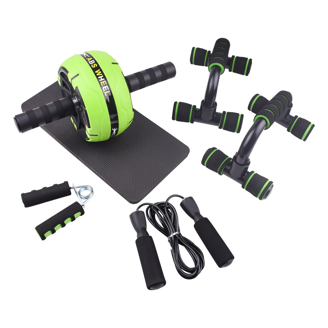 Ab Wheel Kit with Knee Mat in green, 6-piece kit