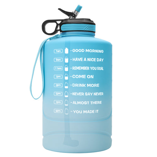 2.2L Time-Marked Water Bottle in blue with the straw lid open