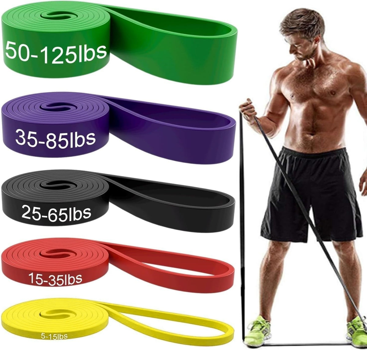 Pull-Up Resistance Bands in five widths, Yellow to Green