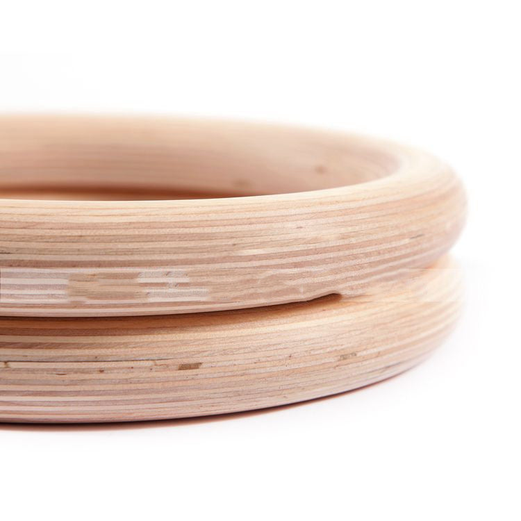 Birch Gymnastic Rings, close-up of layered birch wood