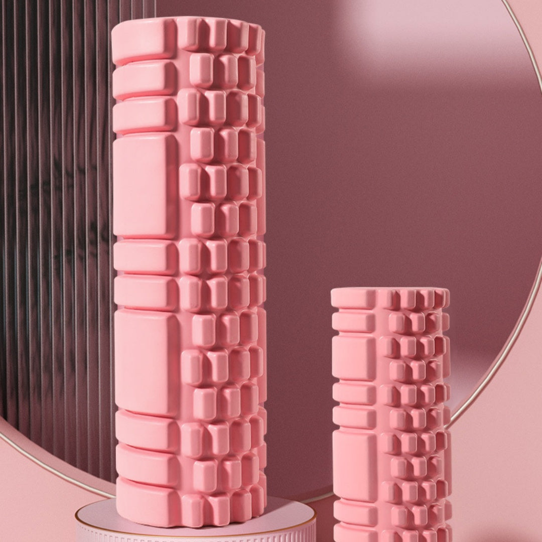 EVA grid foam rollers in pink, two sizes