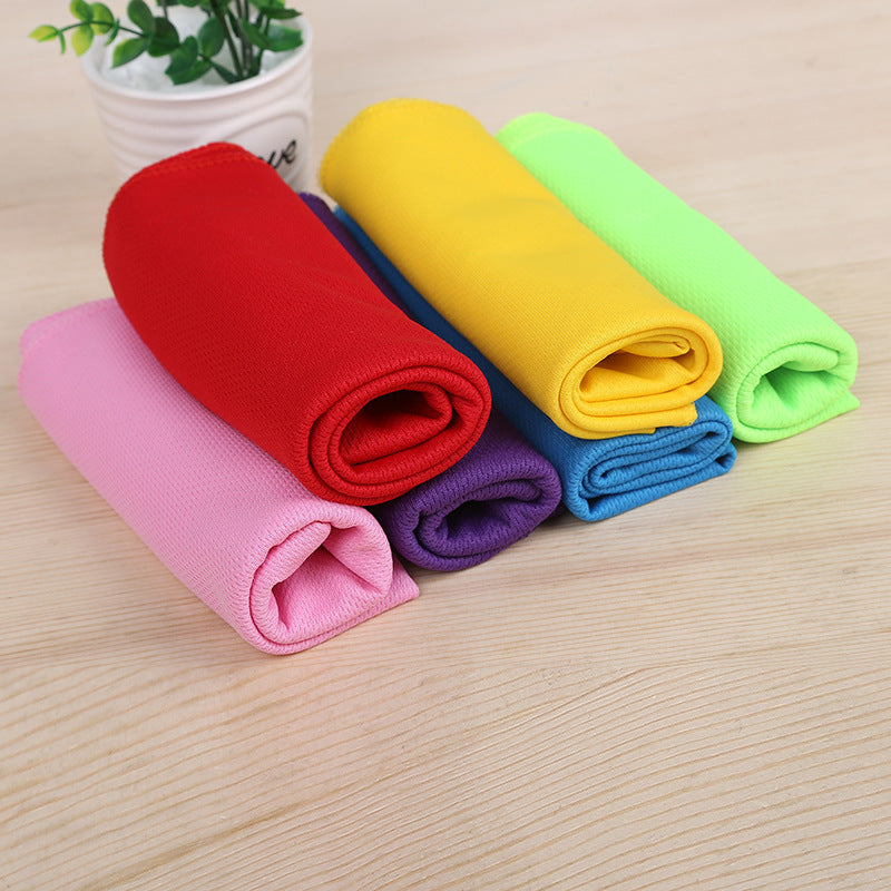Rolled Polyester Mesh Cooling Towels in pink, red, purple, blue, yellow and green