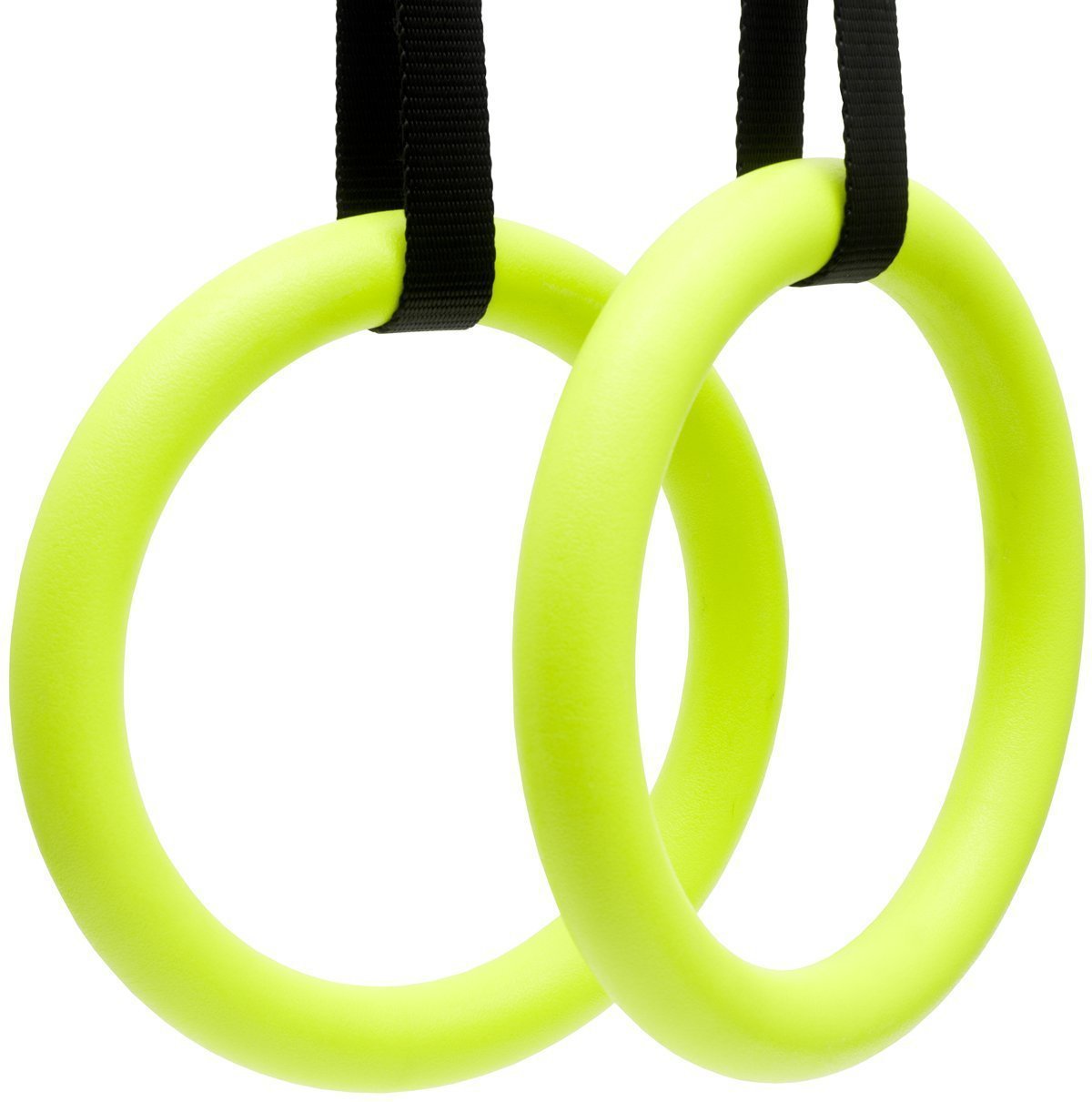 ABS Gymnastic Rings in green hanging from straps