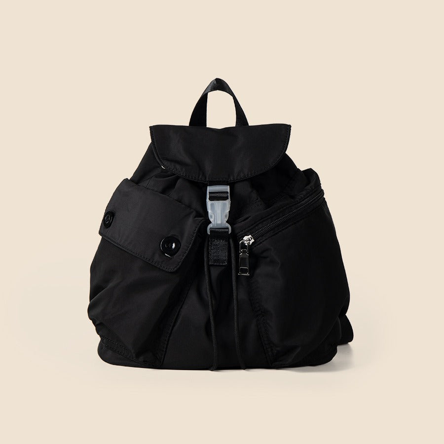 Nylon Drawstring Mini Backpack in black