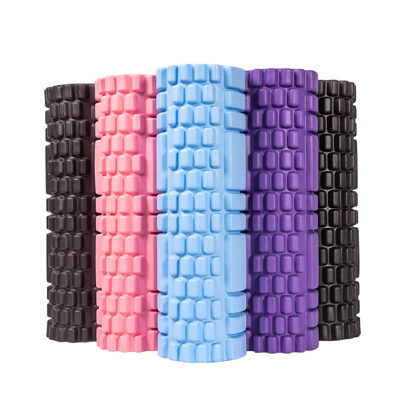 EVA grid foam rollers in black, pink, sky blue and purple