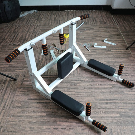 Wall-Mounted Pull-Up and Dip Station, frame shown on the floor before mounting