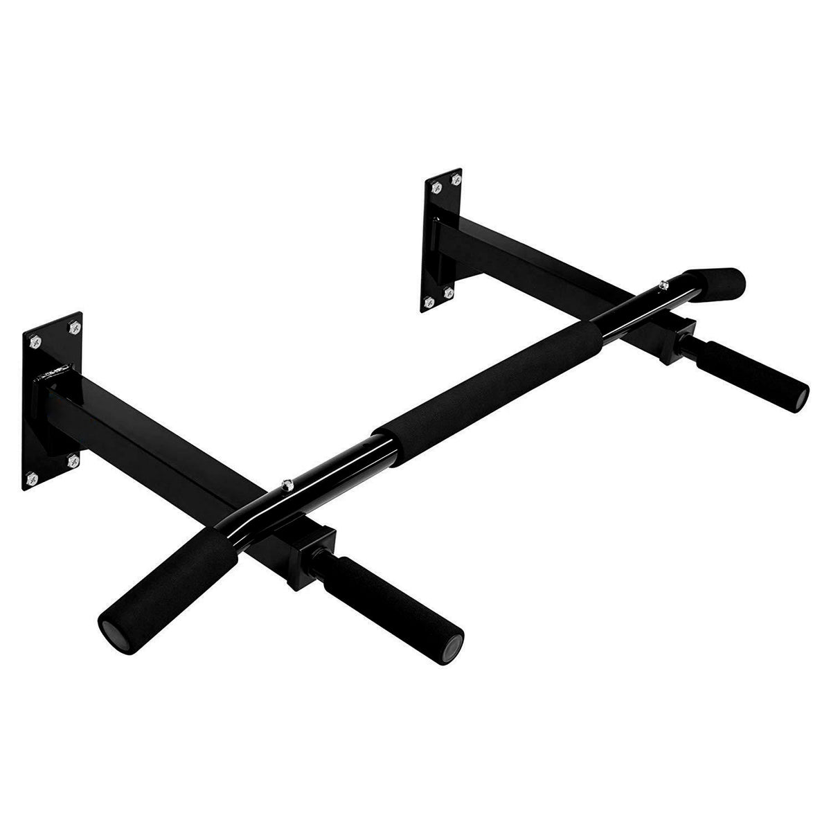 Wall-Mounted Pull-Up Bar in black steel with foam grips